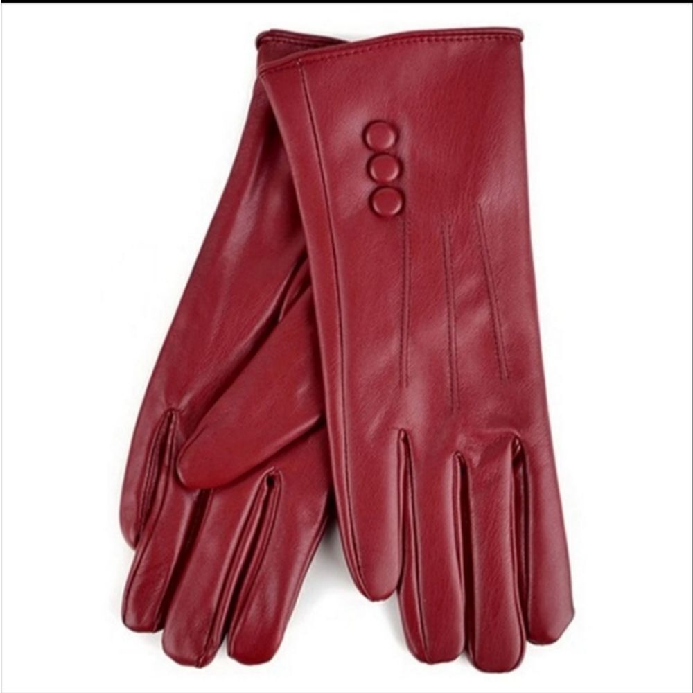 SALE Red Vegan Leather Warm Gloves Touchscreen